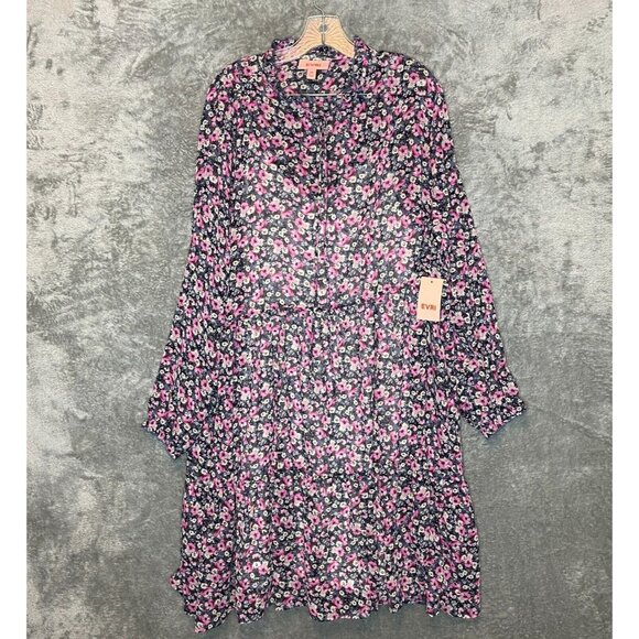 EVRI Women Ditzy Floral Bloom Tiered High Neck Long Sleeve Babydoll Dress 2X - Picture 1 of 14